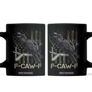Funny Crow Coffee Mug F-Caw-F Raven Camo USA Flag Adult Humor TS10 Black Print Your Wear