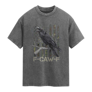 Funny Crow Washed Cotton T-Shirt F-Caw-F Raven Camo USA Flag Adult Humor
