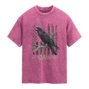 Funny Crow Washed Cotton T-Shirt F-Caw-F Raven Camo USA Flag Adult Humor