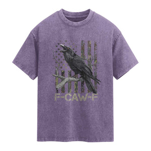 Funny Crow Washed Cotton T-Shirt F-Caw-F Raven Camo USA Flag Adult Humor
