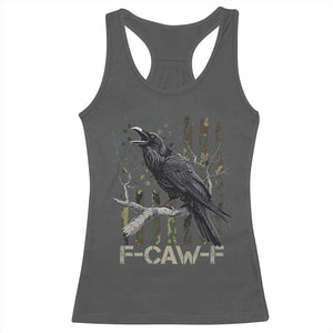 Funny Crow Racerback Tank Top F-Caw-F Raven Camo USA Flag Adult Humor TS10 Dark Heather Print Your Wear