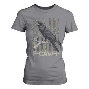 Funny Crow T Shirt For Women F-Caw-F Raven Camo USA Flag Adult Humor TS10 Charcoal Print Your Wear