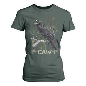 Funny Crow T Shirt For Women F-Caw-F Raven Camo USA Flag Adult Humor TS10 Dark Forest Green Print Your Wear