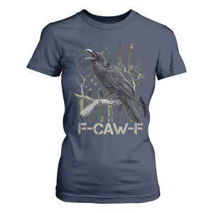Funny Crow T Shirt For Women F-Caw-F Raven Camo USA Flag Adult Humor TS10 Navy Print Your Wear