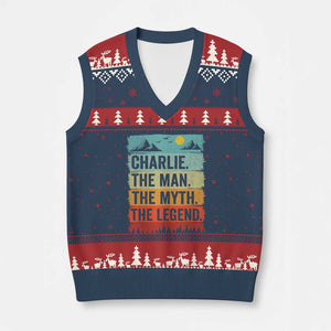 Charlie The Man The Myth The Legend V-Neck Knit Sweater Vest Retro Vintage TS10 Navy Red Print Your Wear