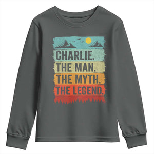 Charlie The Man The Myth The Legend Youth Sweatshirt Retro Vintage TS10 Dark Heather Print Your Wear