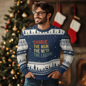 Retro Charlie The Man The Myth The Legend Ugly Christmas Sweater TS10 Navy Beige Print Your Wear