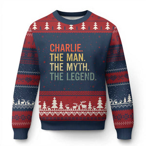 Retro Charlie The Man The Myth The Legend Ugly Christmas Sweater TS10 Navy Red Print Your Wear