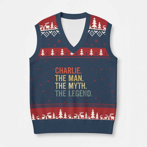 Retro Charlie The Man The Myth The Legend V-Neck Knit Sweater Vest TS10 Navy Red Print Your Wear