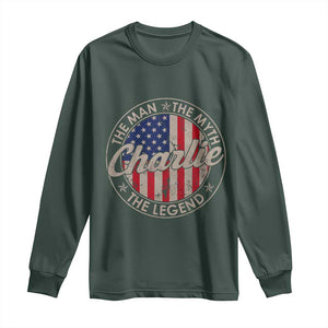 Charlie The Man The Myth The Legend Long Sleeve Shirt Retro Vintage American Flag TS10 Dark Forest Green Print Your Wear