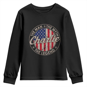 Charlie The Man The Myth The Legend Youth Sweatshirt Retro Vintage American Flag TS10 Black Print Your Wear