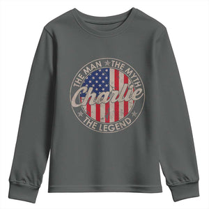 Charlie The Man The Myth The Legend Youth Sweatshirt Retro Vintage American Flag TS10 Dark Heather Print Your Wear