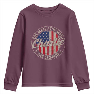 Charlie The Man The Myth The Legend Youth Sweatshirt Retro Vintage American Flag TS10 Maroon Print Your Wear