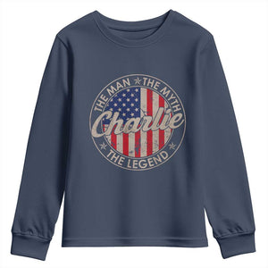 Charlie The Man The Myth The Legend Youth Sweatshirt Retro Vintage American Flag TS10 Navy Print Your Wear