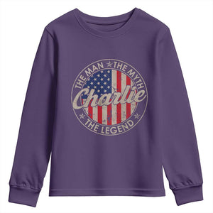 Charlie The Man The Myth The Legend Youth Sweatshirt Retro Vintage American Flag TS10 Purple Print Your Wear