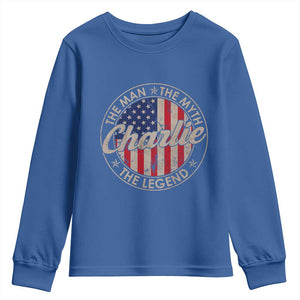 Charlie The Man The Myth The Legend Youth Sweatshirt Retro Vintage American Flag TS10 Royal Blue Print Your Wear