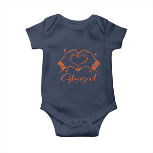 Heart Hands Showgirl Baby Onesie Girl Vintage 70's 80's Trendy Apparel TS10 Navy Print Your Wear