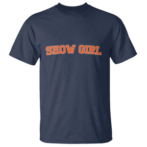Showgirl T Shirt Retro Vintage Varsity Sports Orange Text TS10 Navy Print Your Wear