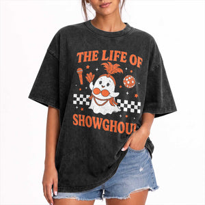 Funny Halloween Costume Showgirl Washed Cotton T-Shirt The Life of A Showghoul Cute Ghost