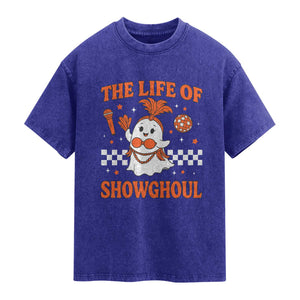 Funny Halloween Costume Showgirl Washed Cotton T-Shirt The Life of A Showghoul Cute Ghost