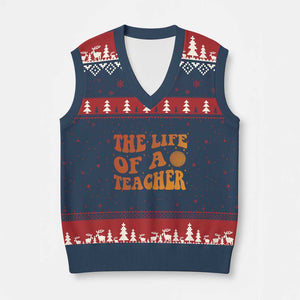 The Life Of A Teacher V-Neck Knit Sweater Vest In My Teacher Era Concert TS10 Navy Red Print Your Wear