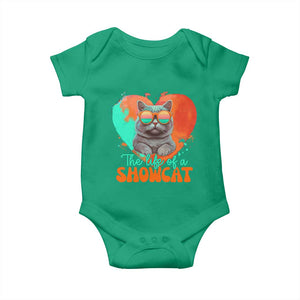 The Life Of A Showcat Baby Onesie Funny Cat Showgirl Era Heart Shape TS10 Irish Green Print Your Wear