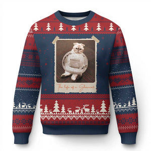The Life Of A Showcat Ugly Christmas Sweater Funny Vintage Photo Cat Era TS10 Navy Red Print Your Wear