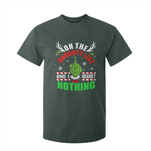 Funny Xmas T Shirt For Kid On The List Of Naughty And I Regret Nothing Christmas TS10 Dark Forest Green Print Your Wear
