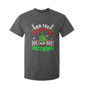 Funny Xmas T Shirt For Kid On The List Of Naughty And I Regret Nothing Christmas TS10 Dark Heather Print Your Wear