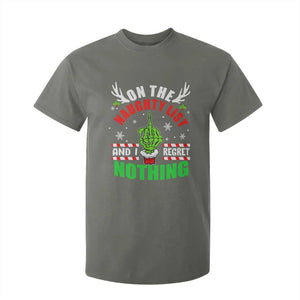 Funny Xmas T Shirt For Kid On The List Of Naughty And I Regret Nothing Christmas TS10 Military Green Print Your Wear