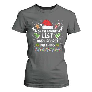 Funny Xmas T Shirt For Women On The List Of Naughty And I Regret Nothing TS10 Dark Heather Print Your Wear