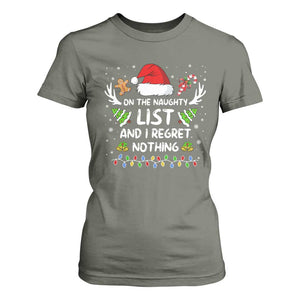 Funny Xmas T Shirt For Women On The List Of Naughty And I Regret Nothing TS10 Military Green Print Your Wear