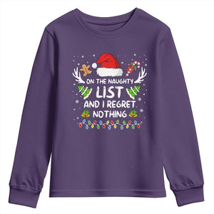Funny Xmas Youth Sweatshirt On The List Of Naughty And I Regret Nothing TS10 Purple Print Your Wear