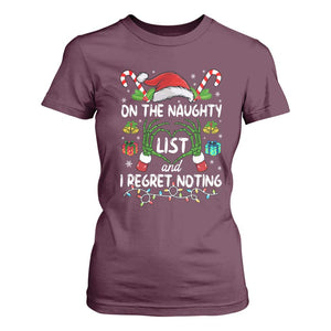 Funny Christmas T Shirt For Women On The Naughty List And I Regret Nothing TS10 Maroon Print Your Wear