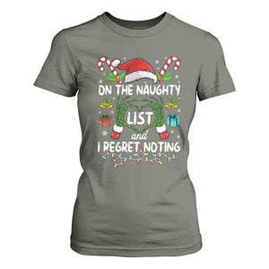 Funny Christmas T Shirt For Women On The Naughty List And I Regret Nothing TS10 Military Green Print Your Wear