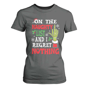 Funny Christmas T Shirt For Women On The List Of Naughty And I Regret Nothing Xmas TS10 Dark Heather Print Your Wear