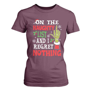 Funny Christmas T Shirt For Women On The List Of Naughty And I Regret Nothing Xmas TS10 Maroon Print Your Wear