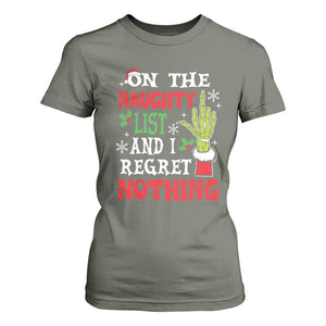 Funny Christmas T Shirt For Women On The List Of Naughty And I Regret Nothing Xmas TS10 Military Green Print Your Wear