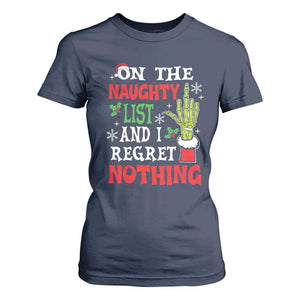Funny Christmas T Shirt For Women On The List Of Naughty And I Regret Nothing Xmas TS10 Navy Print Your Wear