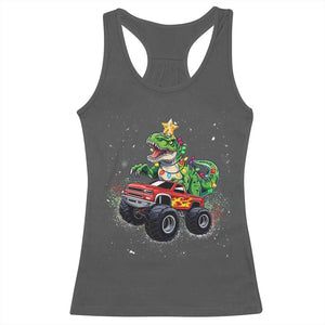 Christmas Dinosaur Monster Truck Racerback Tank Top TS10 Dark Heather Print Your Wear