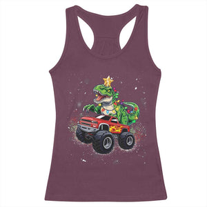 Christmas Dinosaur Monster Truck Racerback Tank Top TS10 Maroon Print Your Wear