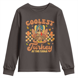 Thanksgiving Kids Youth Sweatshirt Coolest Turkey At The Table Boys Toddler Youth TS10 Dark Chocolate Print Your Wear