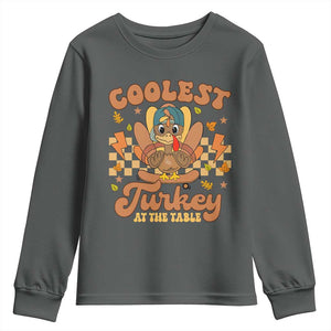 Thanksgiving Kids Youth Sweatshirt Coolest Turkey At The Table Boys Toddler Youth TS10 Dark Heather Print Your Wear
