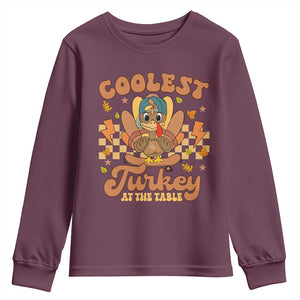 Thanksgiving Kids Youth Sweatshirt Coolest Turkey At The Table Boys Toddler Youth TS10 Maroon Print Your Wear