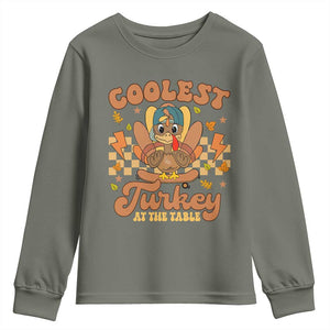 Thanksgiving Kids Youth Sweatshirt Coolest Turkey At The Table Boys Toddler Youth TS10 Military Green Print Your Wear