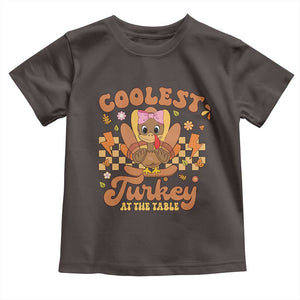 Thanksgiving Kids Baby Shirt Coolest Turkey At The Table Girls Toddler Youth TS10 Dark Chocolate Print Your Wear
