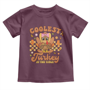 Thanksgiving Kids Baby Shirt Coolest Turkey At The Table Girls Toddler Youth TS10 Maroon Print Your Wear