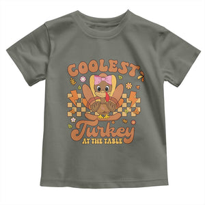 Thanksgiving Kids Baby Shirt Coolest Turkey At The Table Girls Toddler Youth TS10 Military Green Print Your Wear