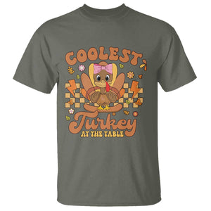 Thanksgiving Kids T Shirt Coolest Turkey At The Table Girls Toddler Youth TS10 Military Green Print Your Wear