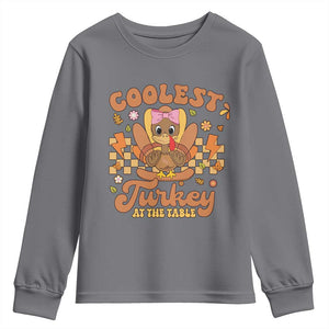Thanksgiving Kids Youth Sweatshirt Coolest Turkey At The Table Girls Toddler Youth TS10 Charcoal Print Your Wear